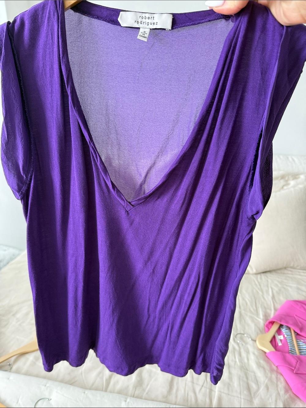 Robert Rodriguez Deep Purple V-Neck Short Sleeve Top